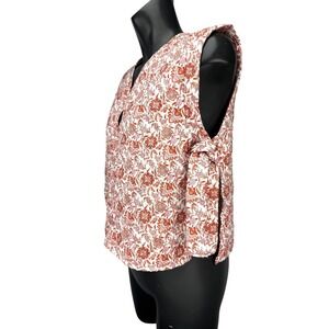 ATELIER EVENE Paris‎ Quilted Floral Orange Pink Open Side Tie Vest  One Size